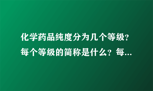 化学药品纯度分为几个等级？每个等级的简称是什么？每个等级的质量标准是什么？