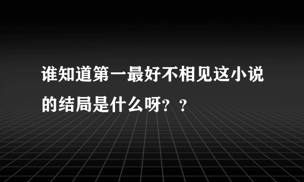 谁知道第一最好不相见这小说的结局是什么呀？？