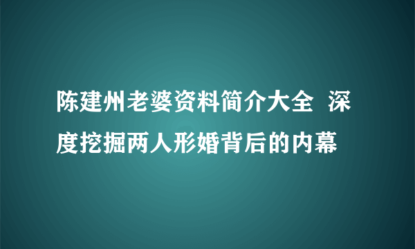 陈建州老婆资料简介大全  深度挖掘两人形婚背后的内幕