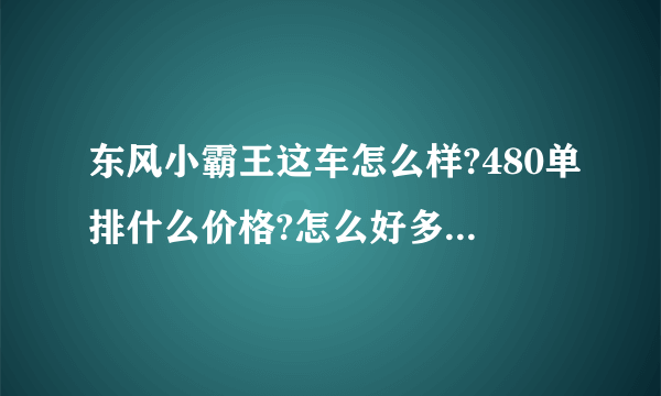 东风小霸王这车怎么样?480单排什么价格?怎么好多说这车不行的呀？