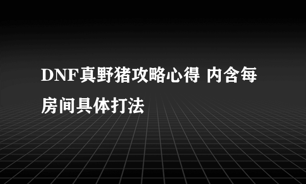 DNF真野猪攻略心得 内含每房间具体打法