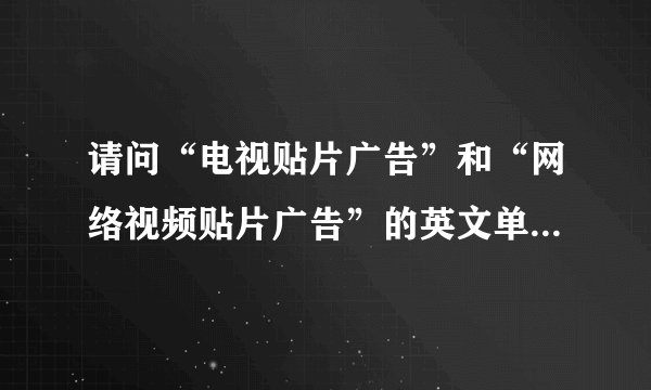 请问“电视贴片广告”和“网络视频贴片广告”的英文单词各是什么？急死人了！！！拜托各位了 3Q