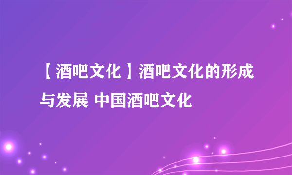 【酒吧文化】酒吧文化的形成与发展 中国酒吧文化