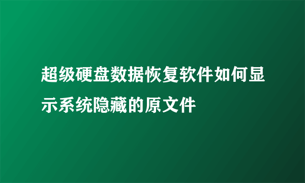 超级硬盘数据恢复软件如何显示系统隐藏的原文件