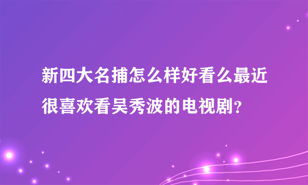 新四大名捕怎么样好看么最近很喜欢看吴秀波的电视剧？