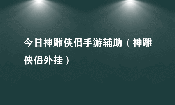 今日神雕侠侣手游辅助（神雕侠侣外挂）