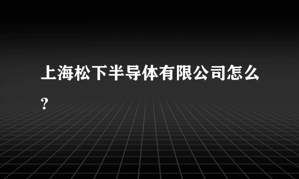 上海松下半导体有限公司怎么？