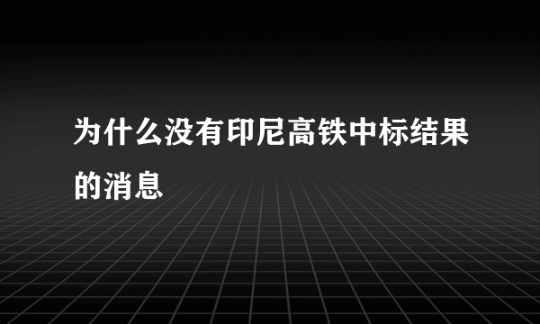 为什么没有印尼高铁中标结果的消息