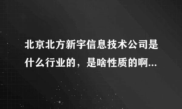 北京北方新宇信息技术公司是什么行业的，是啥性质的啊，工资待遇咋样？