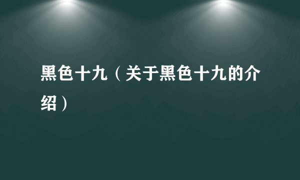 黑色十九（关于黑色十九的介绍）