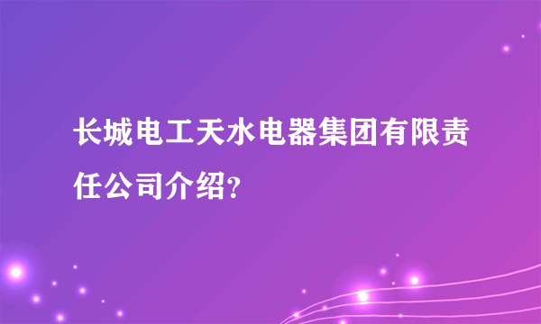 长城电工天水电器集团有限责任公司介绍？