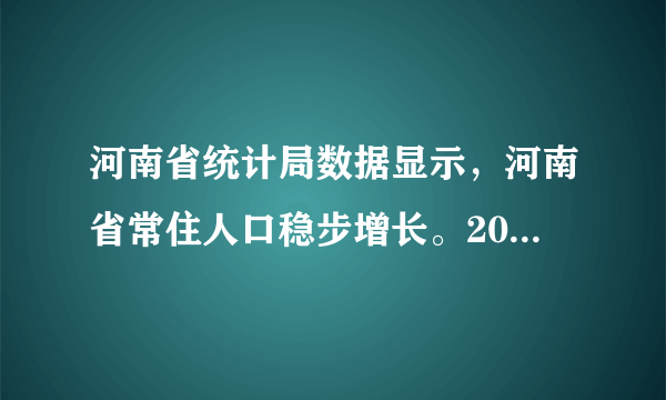 河南省统计局数据显示，河南省常住人口稳步增长。2019年末全省常住人口9640万人，比去年末增加35万人，但农村常住人口呈持续下降趋势。如图为2015～2019年河南省常住人口统计图。据此完成1～2题。2015～2019年河南省常住人口增长的特点是（　　）A.出生率大幅下降B.人口自然增长加快C.死亡率大幅提升D.呈现代型增长模式