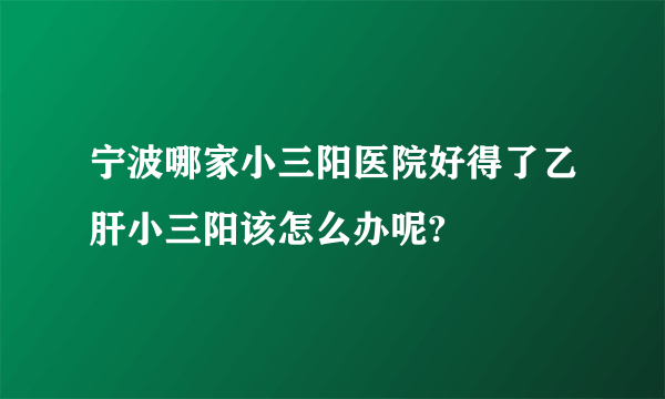 宁波哪家小三阳医院好得了乙肝小三阳该怎么办呢?