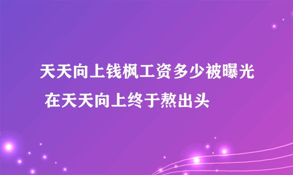 天天向上钱枫工资多少被曝光 在天天向上终于熬出头