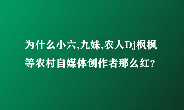 为什么小六,九妹,农人Dj枫枫等农村自媒体创作者那么红？