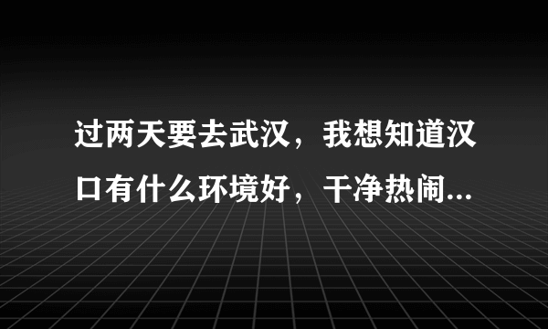 过两天要去武汉，我想知道汉口有什么环境好，干净热闹，有点情调的价格合理的酒店没