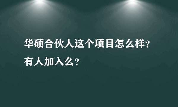 华硕合伙人这个项目怎么样？有人加入么？