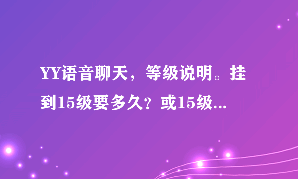 YY语音聊天，等级说明。挂到15级要多久？或15级以上。详细说明一下！