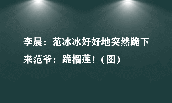 李晨：范冰冰好好地突然跪下来范爷：跪榴莲！(图)