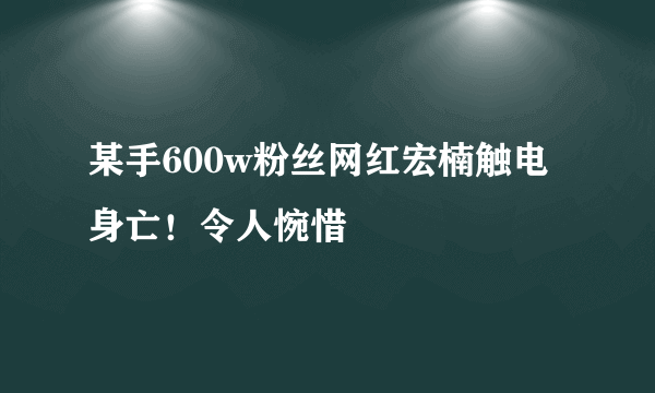 某手600w粉丝网红宏楠触电身亡！令人惋惜