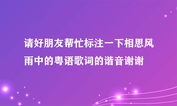 请好朋友帮忙标注一下相思风雨中的粤语歌词的谐音谢谢