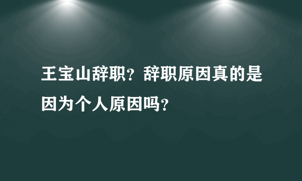 王宝山辞职？辞职原因真的是因为个人原因吗？