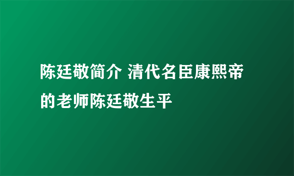 陈廷敬简介 清代名臣康熙帝的老师陈廷敬生平