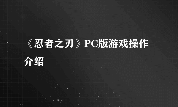 《忍者之刃》PC版游戏操作介绍