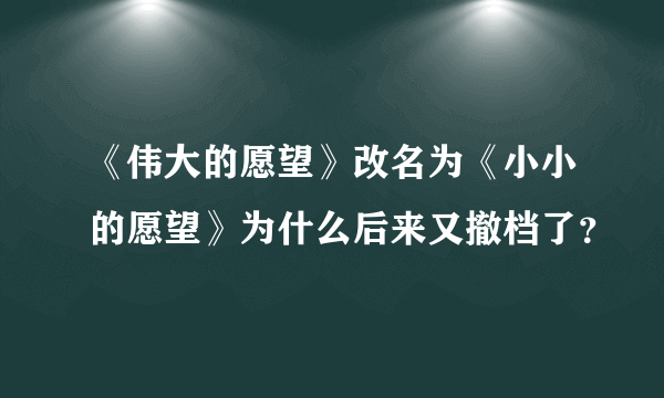 《伟大的愿望》改名为《小小的愿望》为什么后来又撤档了？