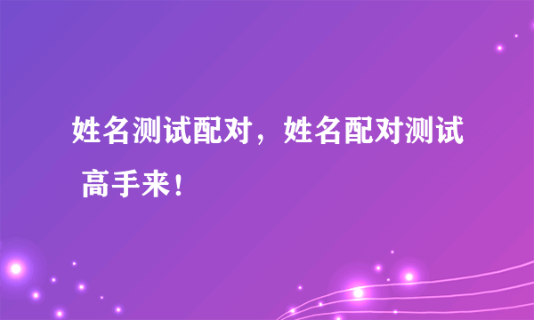 姓名测试配对，姓名配对测试 高手来！