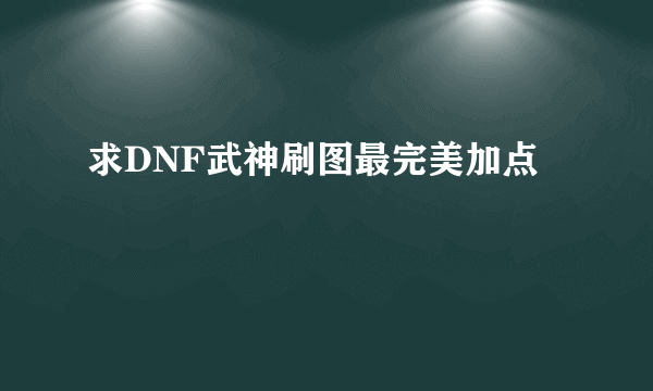 求DNF武神刷图最完美加点