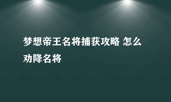 梦想帝王名将捕获攻略 怎么劝降名将