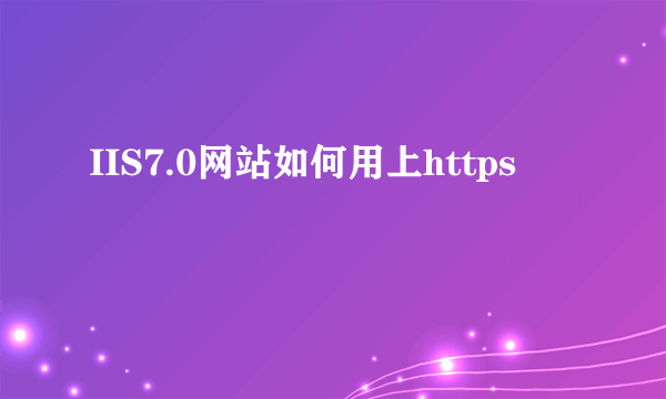 IIS7.0网站如何用上https