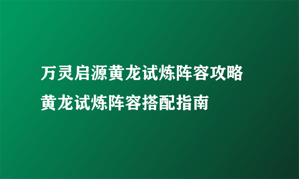 万灵启源黄龙试炼阵容攻略 黄龙试炼阵容搭配指南