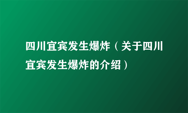 四川宜宾发生爆炸（关于四川宜宾发生爆炸的介绍）