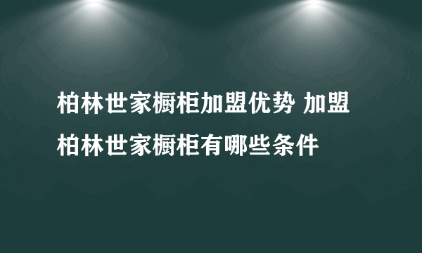 柏林世家橱柜加盟优势 加盟柏林世家橱柜有哪些条件