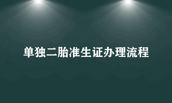 单独二胎准生证办理流程