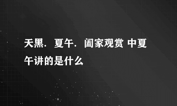 天黑．夏午．阖家观赏 中夏午讲的是什么