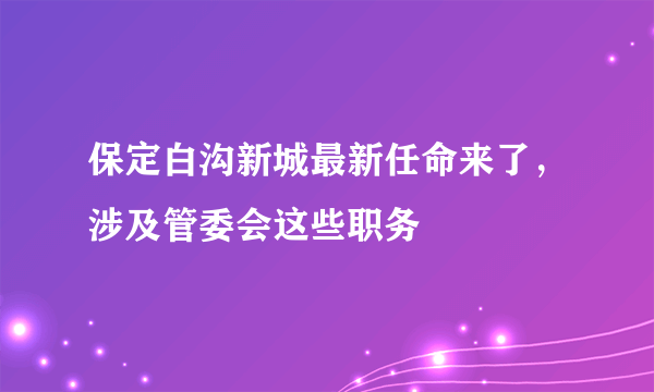 保定白沟新城最新任命来了，涉及管委会这些职务