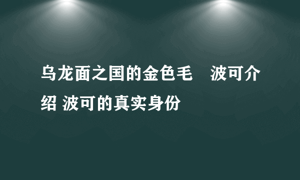 乌龙面之国的金色毛毬波可介绍 波可的真实身份