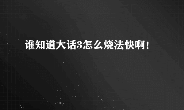 谁知道大话3怎么烧法快啊！