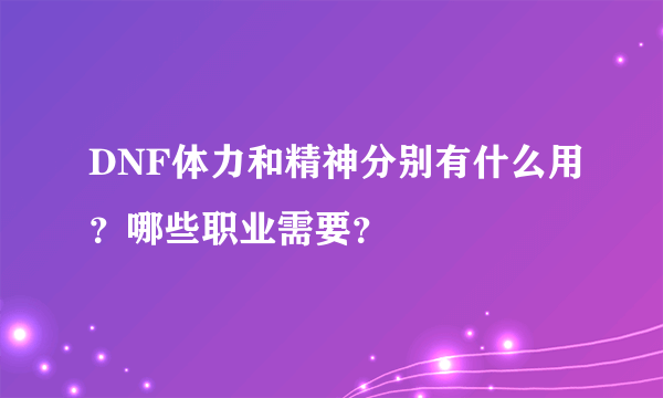 DNF体力和精神分别有什么用？哪些职业需要？