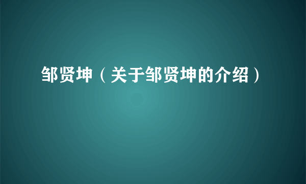 邹贤坤（关于邹贤坤的介绍）