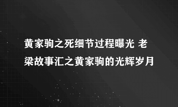 黄家驹之死细节过程曝光 老梁故事汇之黄家驹的光辉岁月