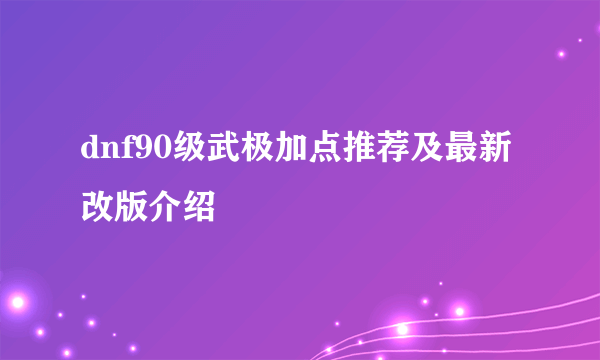 dnf90级武极加点推荐及最新改版介绍