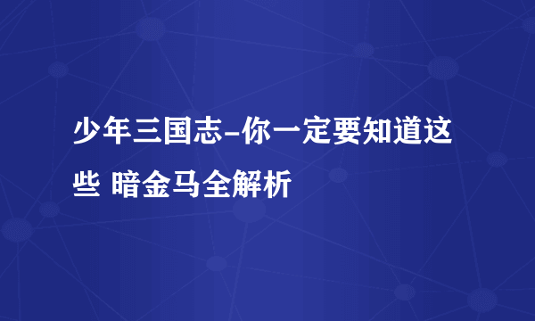 少年三国志-你一定要知道这些 暗金马全解析