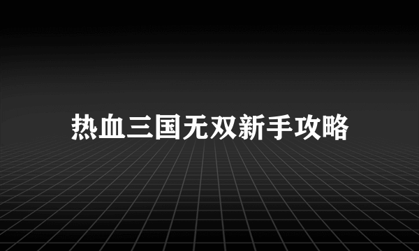 热血三国无双新手攻略