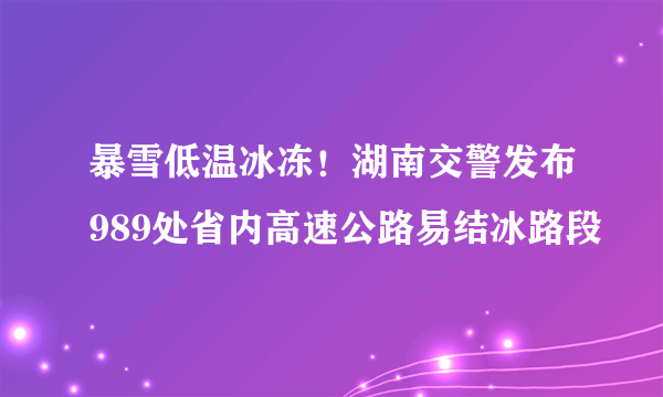 暴雪低温冰冻！湖南交警发布989处省内高速公路易结冰路段