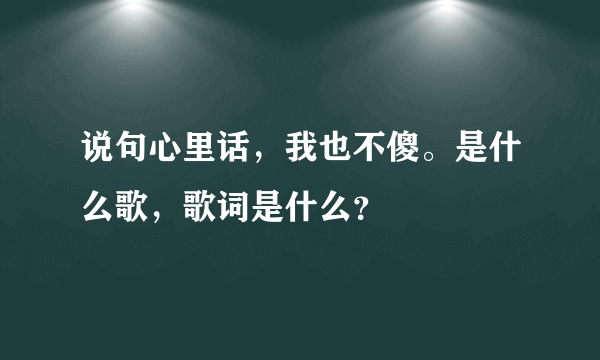 说句心里话，我也不傻。是什么歌，歌词是什么？