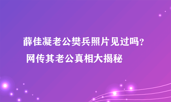 薛佳凝老公樊兵照片见过吗？ 网传其老公真相大揭秘